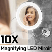 LED-Schminkspiegel mit Saugnapf – 10-fache Vergrößerung – beleuchtete Badezimmer-Schlafzimmer-Dekoration