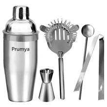 PRUMYA Professioneller Cocktail-Shaker, 5-teiliges Cocktail-Shaker-Mixer-Set, Barkeeper-Werkzeug aus Edelstahl – 750 ml