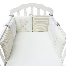 Babybett-Stoßstange – Pinji – 6-teiliges Set – Anti-Schock-Kissen aus beigefarbener Baumwolle