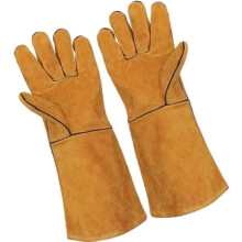 Feuerfeste Lederhandschuhe, robuste Stulpen, Schweißhandschuhe aus Rindsleder für Sicherheitsarbeiten, 1 Paar