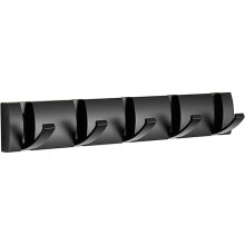 Wall Mounted Coat Rack with 5 Hooks, Modern Black Folding Bathroom Coat Rack, Space Saving Towel Rack,Nor 40cm