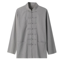 Chinese Shirt Men's Traditional Martial Arts Jacket For Kung Fu Tai Chi Wushu Tangzhuang Style Grey XXL Long Sleeve