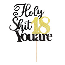 Pacote de enfeites de bolo para aniversário de 18 anos, "Caramba, você tem 18 anos!", enfeite de bolo de aniversário doce com glitter preto e
