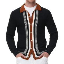 Men's Thin Cardigan Long Sleeve Knitted Jumper Cable Knit Cardigan Black XL ButtonDown Traditional Jacket Fine Knit