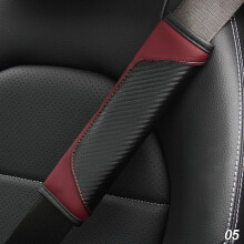 Car Seat Belt Cover Carbon Fiber Leather Shoulder Pad Universal Fit Neck Support Black Wine Red