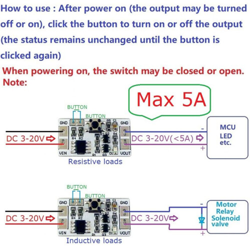 SL92B02  3-20V 5A Modulo Interruttore Autobloccante Bistabile LED Driver Controller Relè Touch Scheda Elettronica 2 Pezzi 1