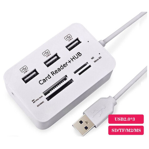 7 in 1 Portable Multi Function 3 Port USB HUB 2.0 Splitter Combo Card Reader Support TF  M2 SDHC Card Read Write 2