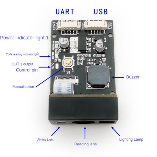 GM865 1D 2D Barcode Scanner USB TTL Bar Code Reader QR Code Module CMOS with Cable for Bus Supermarket ,Distant Lens 2