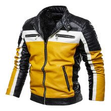 Motorcycle Jacket Men's Leather Windproof With Protectors Long Sleeve Yellow XL Lightweight Biker Aviator Rocker Coat