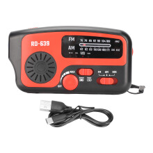 Nødradio med håndsving og SOS-alarm, soldrevet, genopladelig, AM/FM, NOAA, vejrradio, flere opladningstilstande, ultralys LED-lommelygte, bærbar