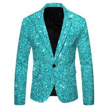 Shiny Jacket Men's Sequin Suit Jacket One Button Blue XL For Wedding Banquet Business Performance