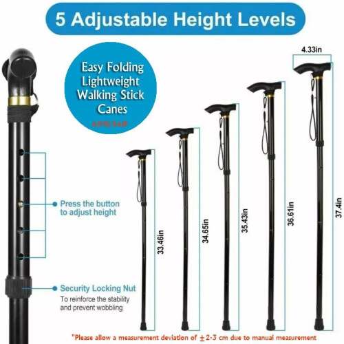 Walking Stick Folding Cane Adjustable 3337 Inches Collapsible Mobility Aid Ergonomic Durable Assorted Colours 2