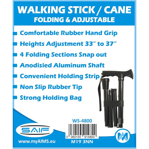 Walking Stick Folding Cane Adjustable 3337 Inches Collapsible Mobility Aid Ergonomic Durable Assorted Colours 1