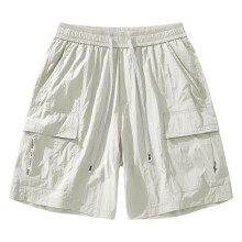 Men's Plain Cotton Cargo Shorts With Pockets Elastic Waist Summer Jogging Running Casual Loose Fit 3XL White