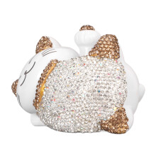 Gatto fortunato figurina solare con braccio che saluta, gatto della fortuna, giallo brillante con orecchie