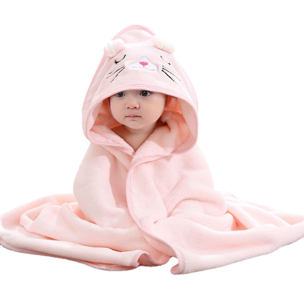 Hooded Baby Towel Soft Coral Fleece Bath Wrap With Ears, Absorbent And Warm, Newborn To Toddlers, Pink Pink,Orange