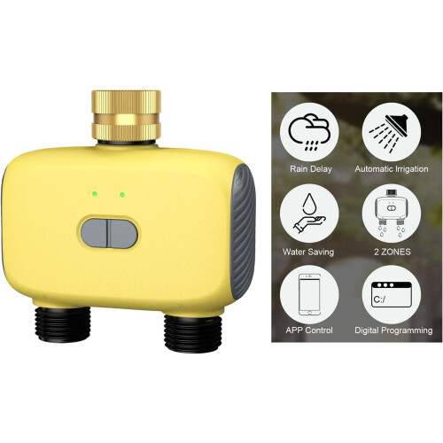 Automatic Irrigation Timer Double Outlet App Controlled Weather Resistant Water Timer For Lawn And Garden 2