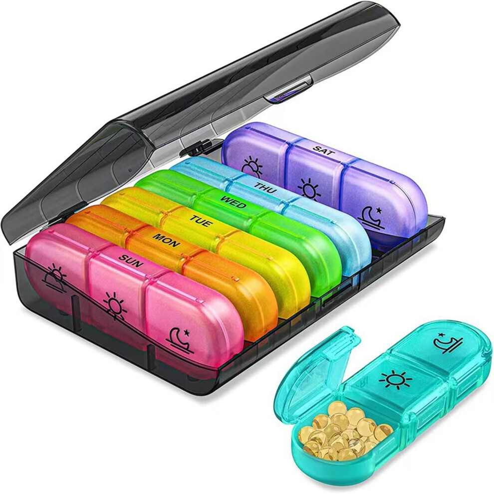 Pill Organiser 7Day Medication Box 3 Times A Day Weekly Dosette Box Tablet Organiser for Vitamins Fish Oil Supplements