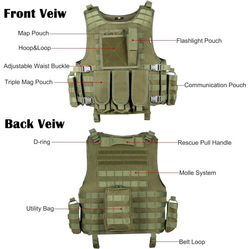 Tactical Airsoft Vest Adjustable Modular Paintball Vest Green 2