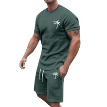 Palm Tree Print Tracksuit Men's Summer Hawaiian Beach Set Short Sleeve Crew Neck T Shirt And Shorts Baggy Fit Green XXL