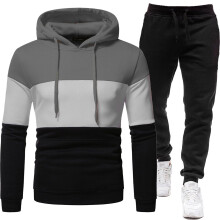 Tracksuit Men's Hoodie And Jogging Bottoms Set Colour Blocking TwoPiece Pullover Leisure Suit Grey Size L