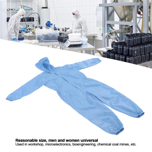Universal Blue Polyester Anti Static Protection Coverall with Hood, S 2