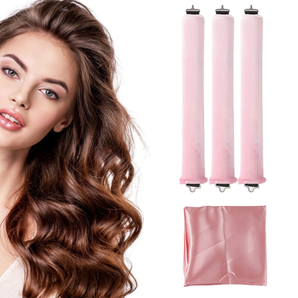 Heatless Hair Curlers for Long Hair Overnight Curling Rods with Satin Scarf 3 Pcs Pink