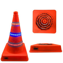 LED Safety Road Cone 70cm - Collapsible Traffic Cone with Reflective Strips, Stable Base, Telescopic Design for Parking and Traffic Control
