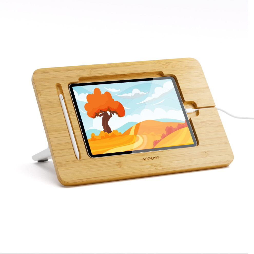 Adjustable Bamboo Tablet Stand For Ipad Pro 12.9 With Pencil Slot And Ergonomic Design 9382693275165