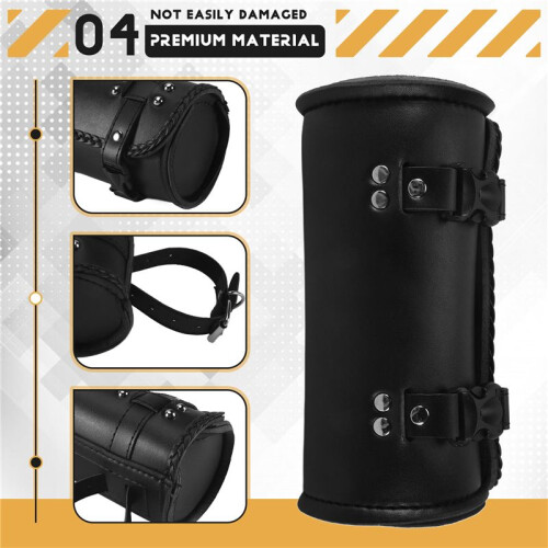 Motorcycle Fork Bag PU Leather Bicycle Handlebar Tool Pouch Sissy Bar Roll Storage Bag Saddle Bag, Universal 2