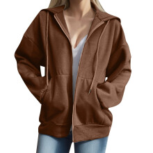 Women's Hooded Sweatshirt Full Zip Lightweight Long Sleeve Sports Hoodie With Pockets Oversized Jacket Coffee M 2024