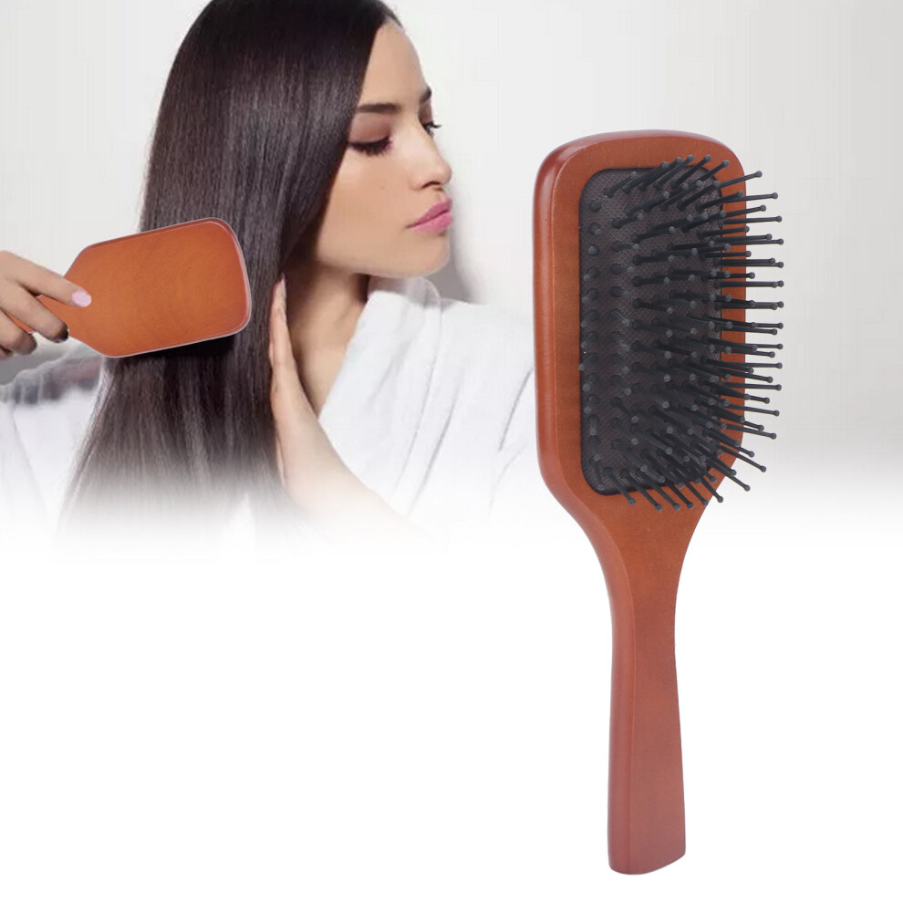 Paddle Hair Brush Wooden Handle Detangling & Scalp Massage 21cm