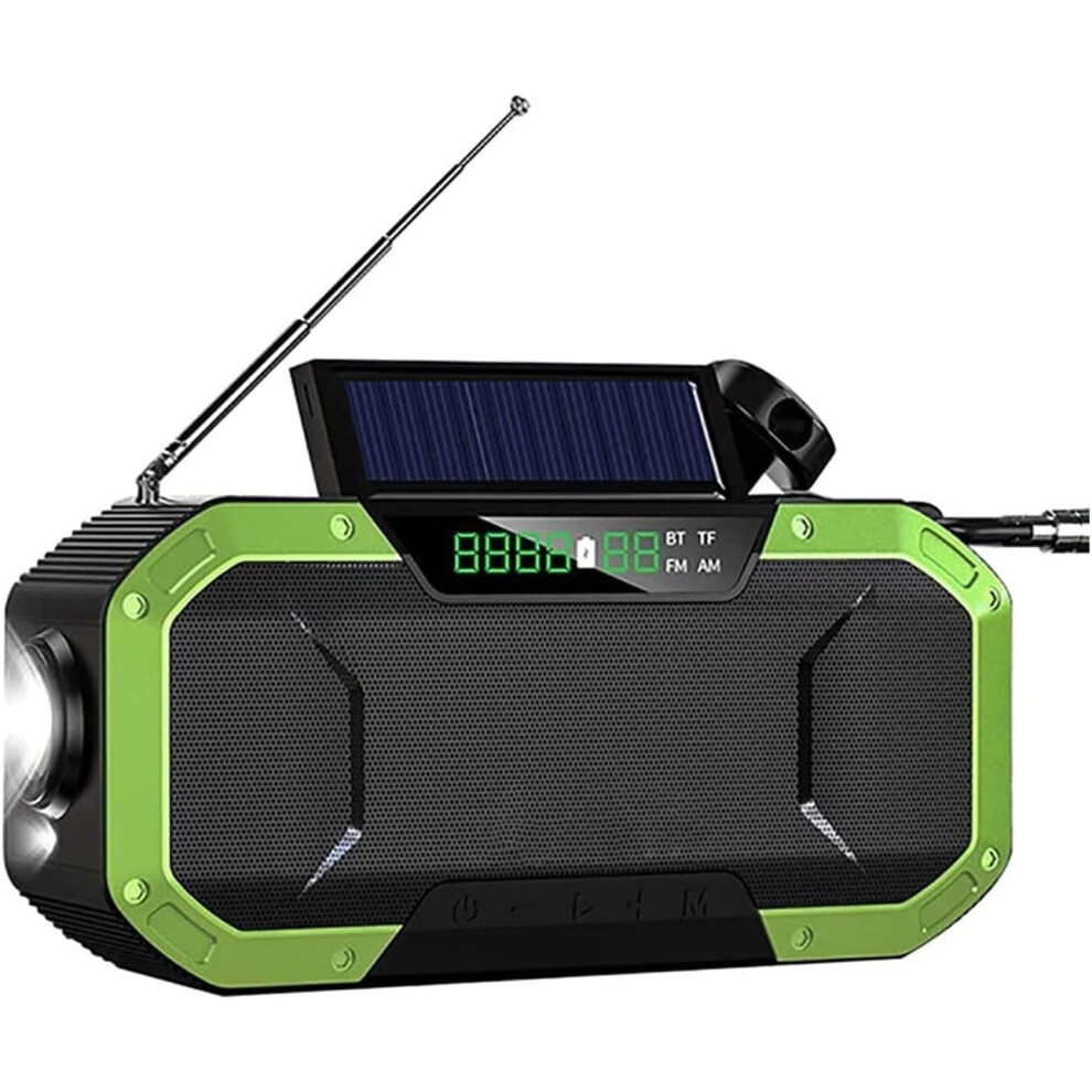 Emergency Weather Radio with NOAA Alerts, Solar Hand Crank, 5000mAh Charger, Bluetooth Speaker