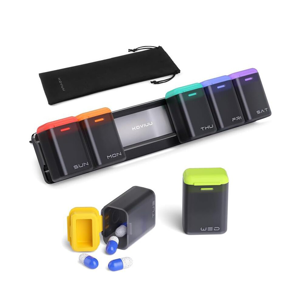 Black Weekly Pill Organizer Magnetic, Removable Daily Sorter, Waterproof Travel Dispenser, For Vitamins And Medicines (Black)
