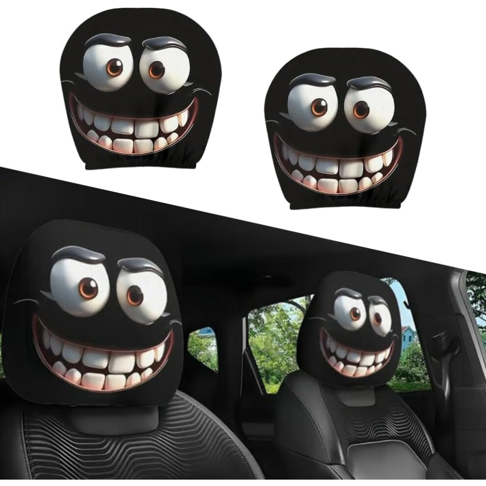 Funny Cartoon Car Headrest Covers With Cute Eyes, Universal Protector For Front Seat (1 Pair) 9347817639384
