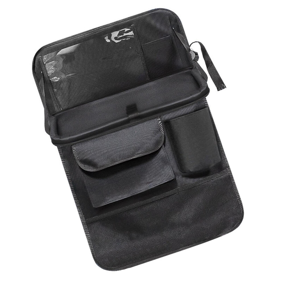 Car Backseat Organizer With Foldable Tray, Oxford Cloth Storage Pockets For Travel And Kids 9347817639742