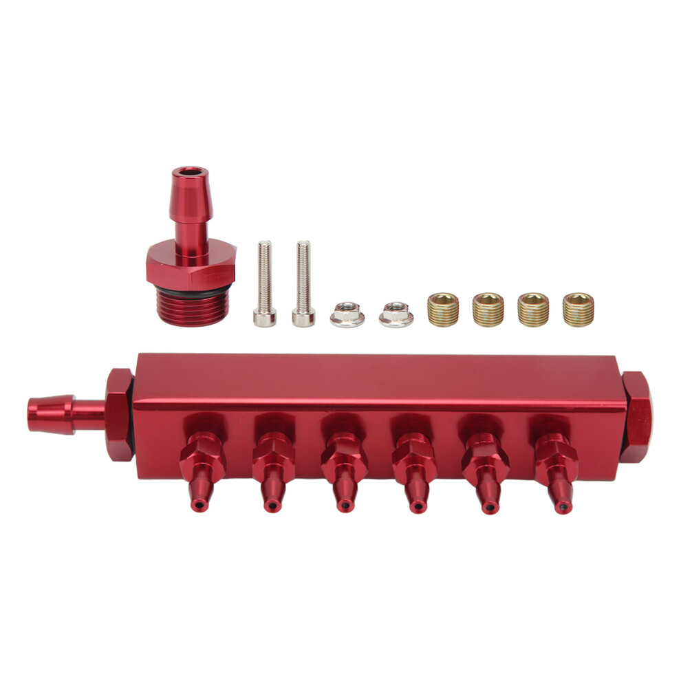 6 Port Vacuum Manifold Kit Aluminum Alloy 1/2In Npt & 1/8In Npt Red 9331375767092