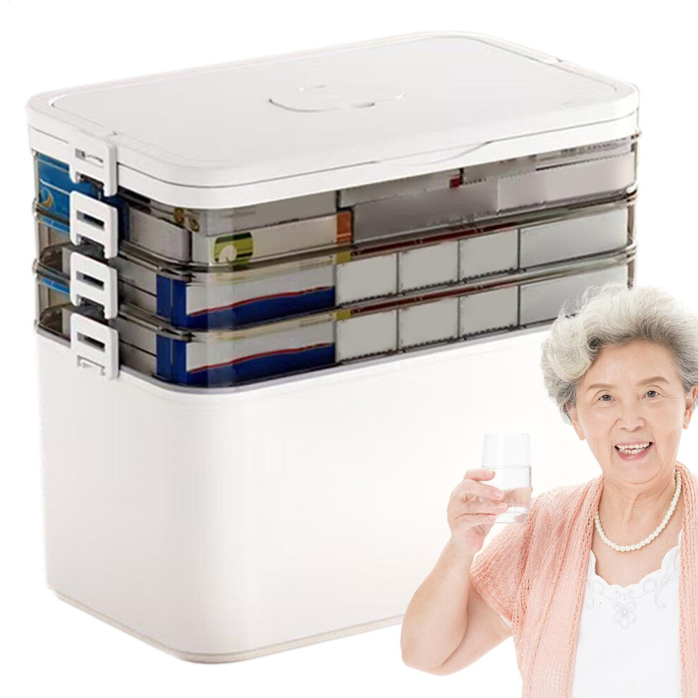 Medicine Organizer Box Travel Pill Case With Handle Clear Medicine Storage Organizer Four Tier For College Dorm