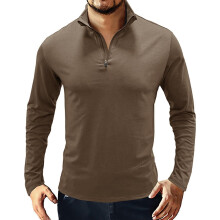 Men's UV Protection Long Sleeve Sports Shirt Quick Dry 1/4 Zip Rash Guard for Fishing Hiking Running Khaki XL