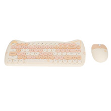 Cute Cat Shape 2.4G Wireless Keyboard Mouse Combo, Milk Tea Color