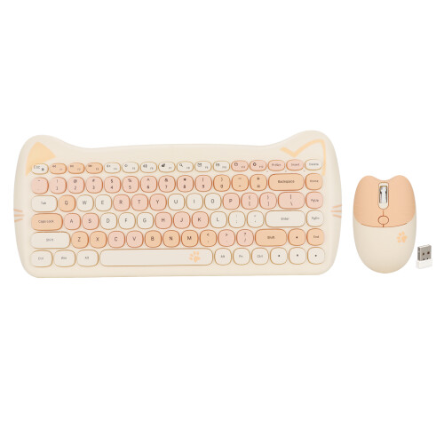 Cute Cat Shape 2.4G Wireless Keyboard Mouse Combo, Milk Tea Color 1
