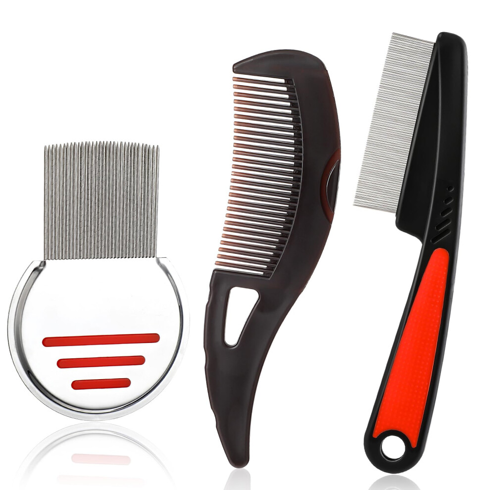 Red Pack Of 3 Stainless Steel Lice And Dandruff Removal Comb With Fine Tooth Precision For Adults Kids Pets