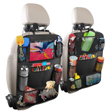 Car Seat Organizer 2 Pack with Tablet Holder and Multiple Pockets for Kids, Black, Universal Fit
