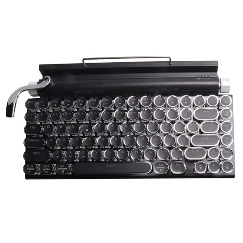 Retro Typewriter Keyboard Wireless  Keyboard USB Mechanical Punk Keycaps for Desktop PC/Laptop/Phone-Black