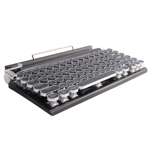 Retro Typewriter Keyboard Wireless  Keyboard USB Mechanical Punk Keycaps for Desktop PC/Laptop/Phone-Black 2