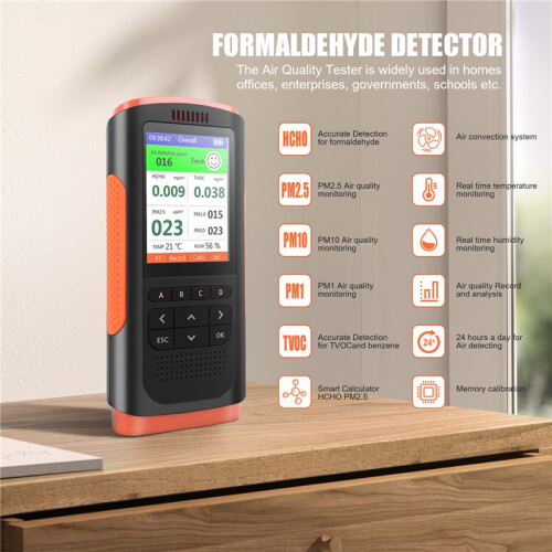Formaldehyde Detector Luchtkwaliteitsmonitor PM 2.5 Draagbare Display Luchtvervuilingsmeter -Stoftester voor Thuisauto 1