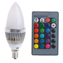3W Intelligent E14 RGB LED Ampoule ColoréE de Changement de Couleur avec 24 Bougies TéLéCommande Bouton Abat-Jour Laiteux
