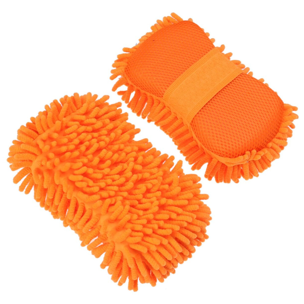 2Pcs Microfiber Chenille Car Wash Mitts Scratch Super Absorbent Car Cleaning Gloves For Vehicles Coral 9199774102353