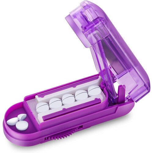Pill Cutter Portable Tablet Cutter With Blade And Storage Compartment Purple 1