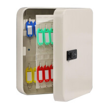 Wall Mounted Combination Key Lock Box with 3Digit Password and 28 ColorCoded Tags, White